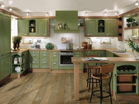 дизайн кухни зеленого цвета фото