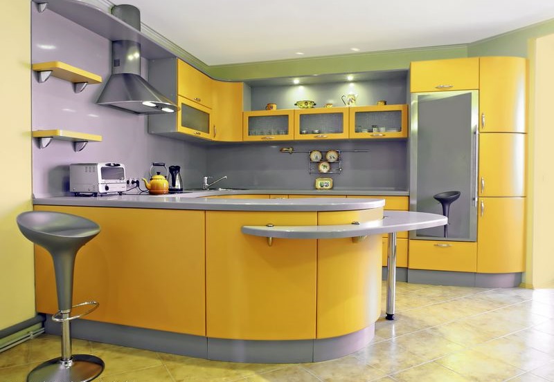 серо желтая кухня фото
