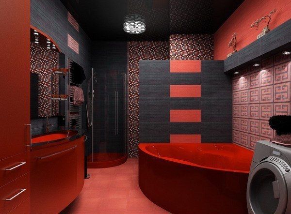 Красная ванная комната в интерьере фото и 100% идеи сочетания