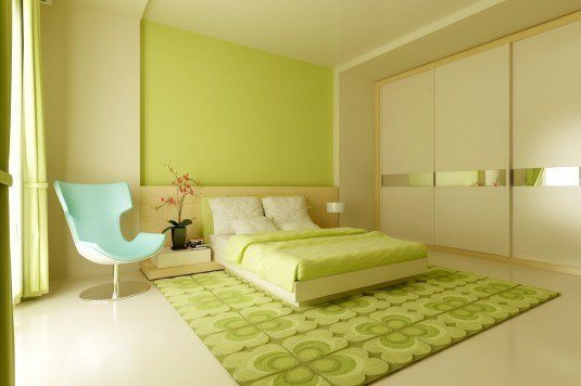 Спальня зеленого кольору фото 