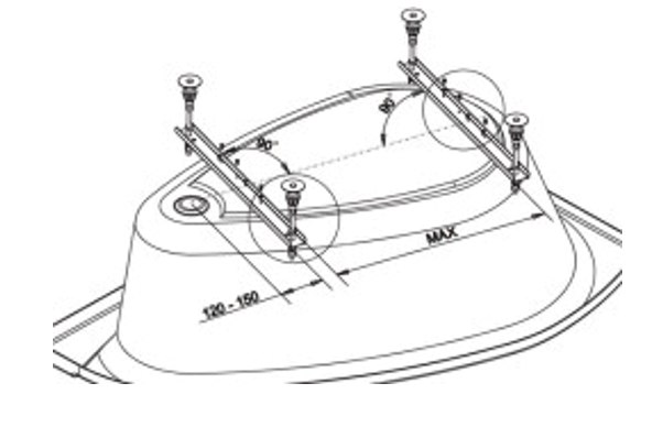 Схема кріплення ніжок на акрилову ванну