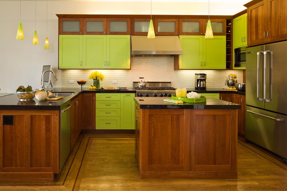 кухня зелена з коричневим фотографії